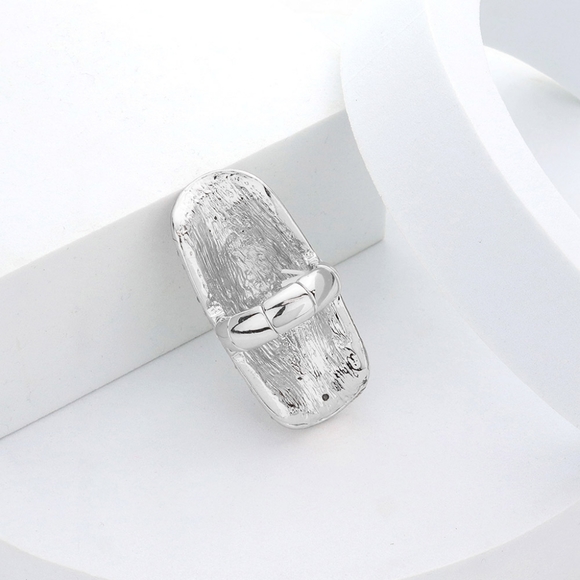 Clear Silver Long Shield Rhinestone Crystal Shell Stretch Statement Ring Finger - Picture 4 of 5